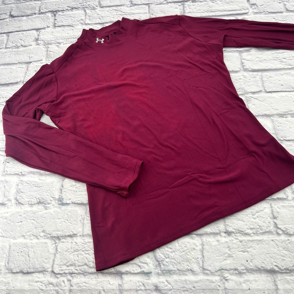 Under Armour Womens ColdGear Mock Neck Shirt Burgundy XL Long Sleeve